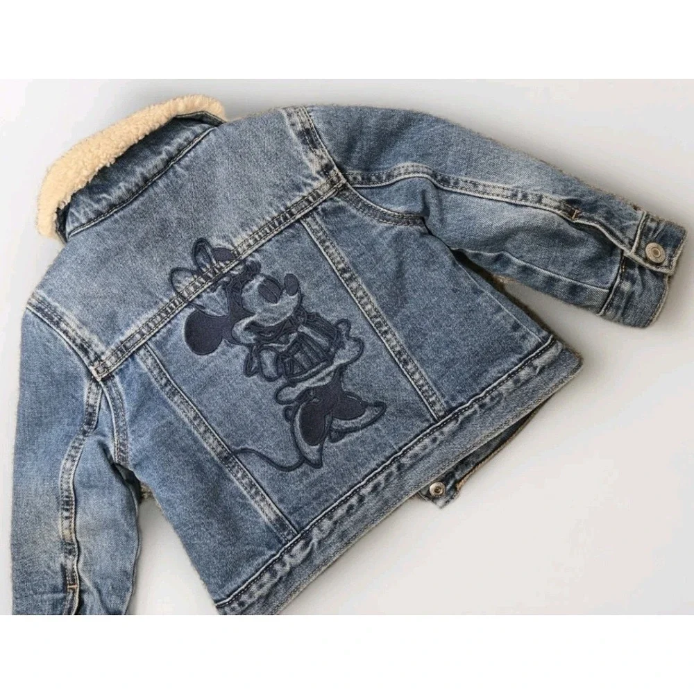 Baby Gap Girls Size 2 Disney Minnie Mouse Fleece Sherpa Denim Fancy Jean Jacket